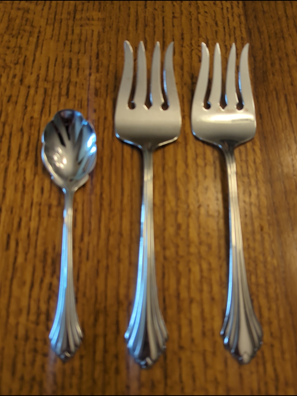 Oneida Bancroft  Stainless- 2 - Medium Cold Meat Forks & Sugar Shell Spoon